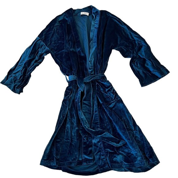 Sea Island Loungewear Vintage Blue Ribbed Spa Robe - Picture 1 of 8